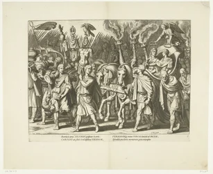 Triomfwagen van Karel V en Ferdinand, na de bevrijding van Wenen van de Turken, kb. 1532, sz. 7 Jelenetek uit het leven van Karel V (sorozat címe) V. Károly császár élete nagyon szép mélynyomatokban, a híres A. Tempest terveire vésve.