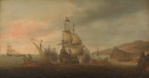 Tengerészeti csata a holland harcosok és a spanyol gályák között