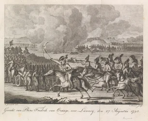 William George Frederik herceg a lannoyi csatában, 1793 Frigyes orániai herceg csata Lannoy előtt, 1793. augusztus 27. (cím a tárgyon)