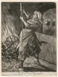 Egy nő jelzőrakétát gyújt, az „Általános öröm Namur III. Vilmos általi ostroma felett, 1695” című sorozat 5. lapja