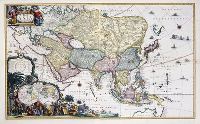 Ázsia térképe, 1696 körül (kézzel színezett metszet)