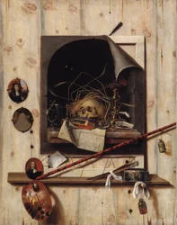 Trompe loeil műteremfallal és Vanitas csendélettel, 1668