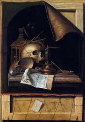 ""Nature morte a la vanite"" (Vanitas csendélet) Peinture de Cornelis Norbertus Gysbrechts ou Gijsbrechts (1630 - 1675) Olaj, vászon Méret 89x62 cm Magángyűjtemény