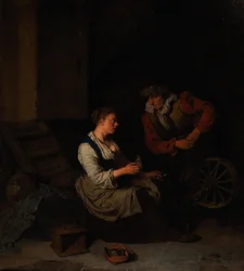 Egy lovas és egy nő a forgó keréknél, 1662.