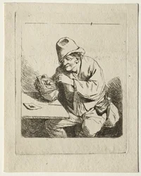 Pipáját gyújtó paraszt, 1600-as évek közepe.