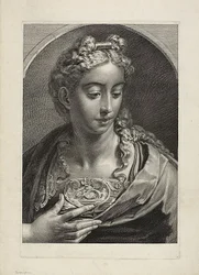 Athena, a Cabinet Reynst; Variarum imaginum a celeberrimis artificibus pictarum Caelaturae (Cabinet Reynst: Híres művészek által festett különböző képek metszetei) című kötetből.