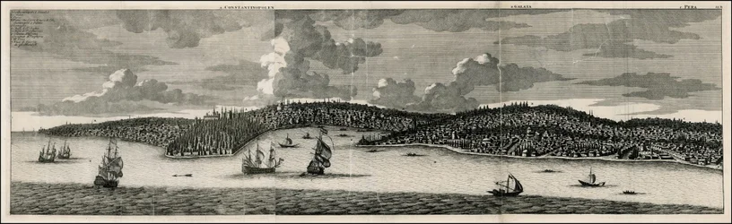 Cornelis De Bruyn 1698-as Konstantinápoly és Pera látképe