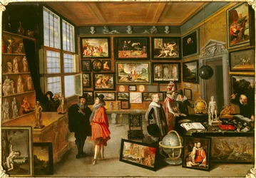 A Műtárgyak Galériájának nevezett amatőr gyakorlat. Kiváncsi irodáknak is nevezték őket. Cornelis de Baellieur (1607-1671) festménye. 1637. Mérete 0,51 x 0,74 m. Dijon, Szépművészeti Múzeum