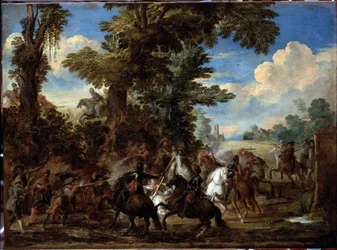 Csatajelenet (Battle scene) Cornelis De Wael (1592-1667) festménye (ec flam) Dim 75x100 cm Genes, Musei di Strada Nuova (korábban Palazzo Bianco)