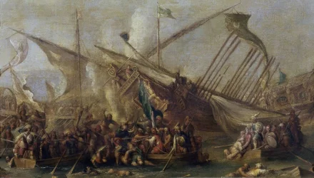 Boarding", 17. század, flamand barokk, Olaj, vászon, 47 cm x 84 cm, P01157