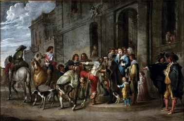 A Biblia példázata: „A tékozló fiú távozása” Cornelis De Wael (1592-1667) festménye (ec.flam.) 1630-1639 Dim. 57x86 cm Gének, magángyűjtemény