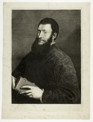 Pietro Aretino költő portréja, a Reynst-kabinetből; Variarum imaginum a celeberrimis artificibus pictarum Caelaturae (Reynst-kabinet: Híres művészek által festett különböző képek metszetei).