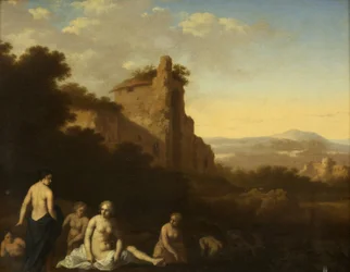 Nymphs fürdőzés (olaj a panelen)