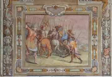 Csatajelenet Bouilloni Godfrey okleveleiből Jeruzsálem elfoglalásakor, 1589-94 körül (freskó)