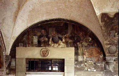 Szent Domonkos gyógyítja a beteg asszonyt, lunetta a Szent Domonkos életét ábrázoló freskóciklusból, a Szent Domonkos-kolostorban, 1698 körül (freskó).