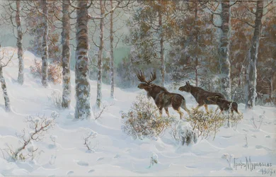 Téli táj jávorszarvasokkal, 1907