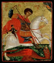 Szent György és a Sárkány ikonja (aranylevél és tempera a panelen)