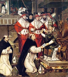 III. Honorius (Cencio Savelli, pápa 1216-tól 1227-ig) megerősítette a Szent Domonkos rendet. Cristobal Llorens festménye (1550-1616 körül)
