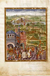 Kínzás és elítélések jelenete egy középkori városban. A Szaturnusz hatásai (miniatúra, kb. 1470)