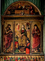 Szent Katalin misztikus házasságának triptichonja, Keresztelő Szent János és Szent János evangélista körülvéve (Fafestmény