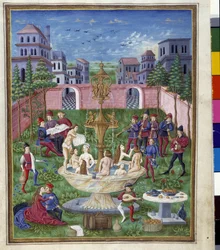 Merkúr hatása: a szerelem kertje és az ifjúság forrása. Cristoforo de Predis (kb. 1440-kb. 1486) miniatúrája - a «De Sphaera» d