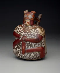 Sebesült harcost ábrázoló edény, korai köztes időszak, Nazca 7. fázis, 500-600 körül (kerámia)