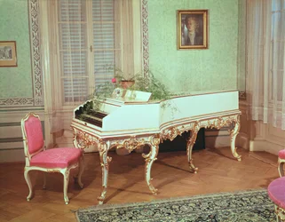 Szoba a Mozart által használt csembalóval Prágában