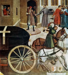 A halottaskocsi, részlet Szent Vencel életéből a kápolnában, 1520 (freskó)