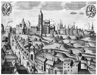 Prágai kilátás a császári palotával és a Hittudományi Főiskolával, 1618 körül