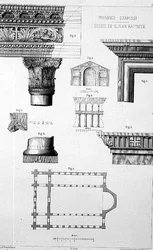 Imbrohor Dzamissi, Keresztelő Szent János-templom terve és építészeti részletei a „Konstantinápolyi templomépítészet”-ből, pub. Lehmann és Wentzel, bécsi, 1870-80 körül (litho)