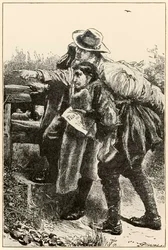 Az evangélista megmutatja az utat A zarándokok előrehaladása ebből a világból, az eljövendőbe (John Bunyan (1628-1688)) illusztrációja Thomas Dalziel (1823-1906) evangélista, aki megmutatja Christiannak a