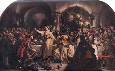 Banquo szelleme (Macbeth) "Prithee, lásd ott! íme! nézd! Íme! Hogy mondod?", William Shakespeare teljes művei pub.by J Coker & Co Ltd (színes litho)