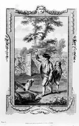 Roderick Random nagybátyját megtámadják a kutyák, illusztrációja Tobias Smollett Roderick Random című művéből, James Heath metszet, 1780