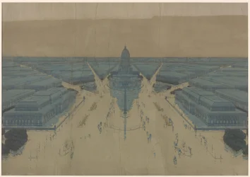A tervezett Civic Center Plaza és az épületek nézete, Chicago 1909-es terve
