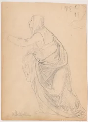 Rajz, Kinyújtózkodó, köpenyes nő, Mariotto Albetinelli után, 1844