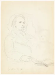 Rajz, Vázlatok "A jótékonyság leckéjéhez" és ifjabb Peter Richards portréja, 1849