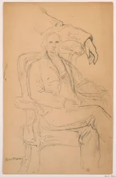 Rajz, William H. Macy ülő, leválasztott bal karral, 1884