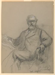 Angol: Rajz, Carl Schurz Seated Readin, 1899