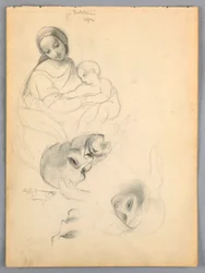 Madonna és gyermek, Vázlatok Leonardo Da Vinci és Fra Bartolomeo után az Uffiziben, Firenzében