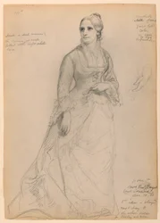 Mrs. Rutherford B. Hayes állva, külön balkezes tanulmányozással