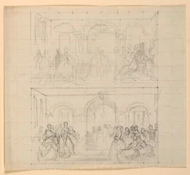 Két figura kompozíció a "The Republican Court" festményhez (Lady Washington fogadásának napja)