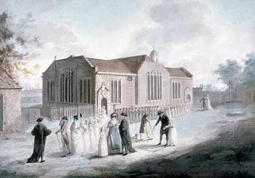Iskolások körmenete belép a Broadway kápolnába, Westminster, London, 1797