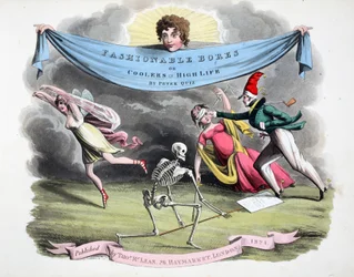 A „Fashionable Bores or Coolers in High Life” címlapja, Peter Quiz, pub. Thomas McLean, London 1824 (kézzel színezett metszet)