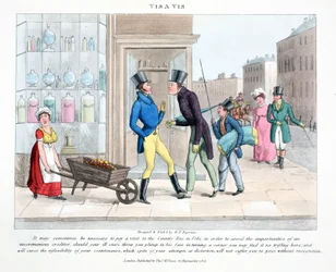 Vis A Vis, illusztráció Peter Quiz "Fashionable Bores or Coolers in High Life" című művéből, kiad. Thomas McLean, London 1824 (kézzel színezett metszet).