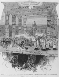 Vulkán temploma Radames és Aida halálával, jelenet Giuseppe Verdi (1813-1901) „Aida” IV. felvonásából, Fortune Louis Meaulle metszete, 1871