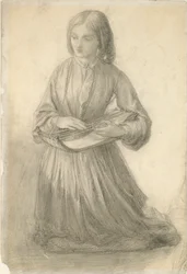Elizabeth Siddal vonós hangszeren játszik, 1852