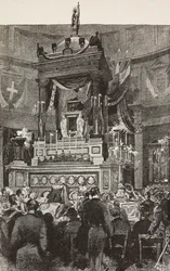 Olasz politikusok és tisztek, akik részt vesznek II. Viktor Emmánuel (1820-1878), olasz király, Róma, Olaszország temetésén, metszet Dante Paolocci rajzából, L