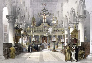 A Szent Katalin kolostor kápolnája a Sínai-hegyen, 1839. február 21., a „Szentföld” III. kötetének 112. táblája, Louis Haghe (1806-85) kocsma metszete. 1849 (litó)