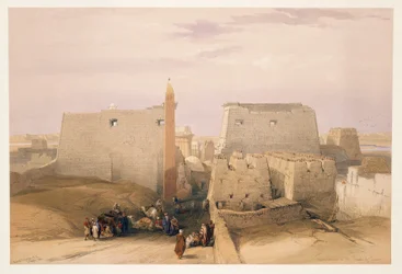 Egyiptom, Luxor templomának bejárata, metszet David Roberts rajza alapján