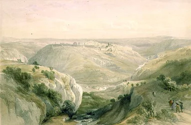 Jeruzsálem délről, 1839. április 12., a „The Holy Land” I. kötet 10. táblája, Louis Haghe (1806-85) kocsma metszete. 1842 (litó)